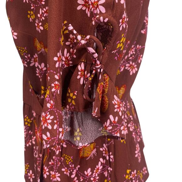 MADEWELL Butterfly Floral Wrap Blouse Ruffle Sleeve Burgundy Fairy Y2K Sz 2 NWT - Picture 9 of 12